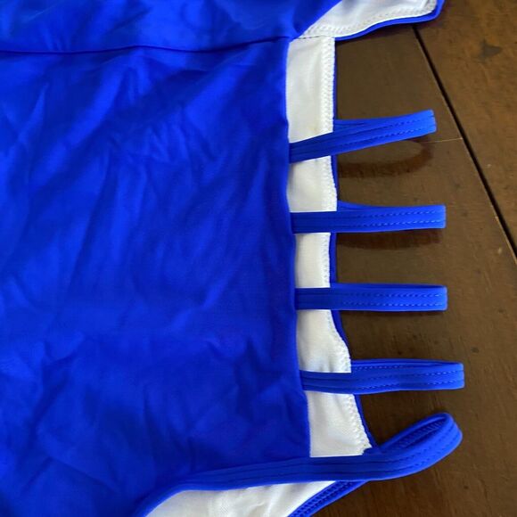 Tempt Me One Piece Swimsuit Women Medium Blue Ladder Sides Halter Neck Stretch - Picture 2 of 7